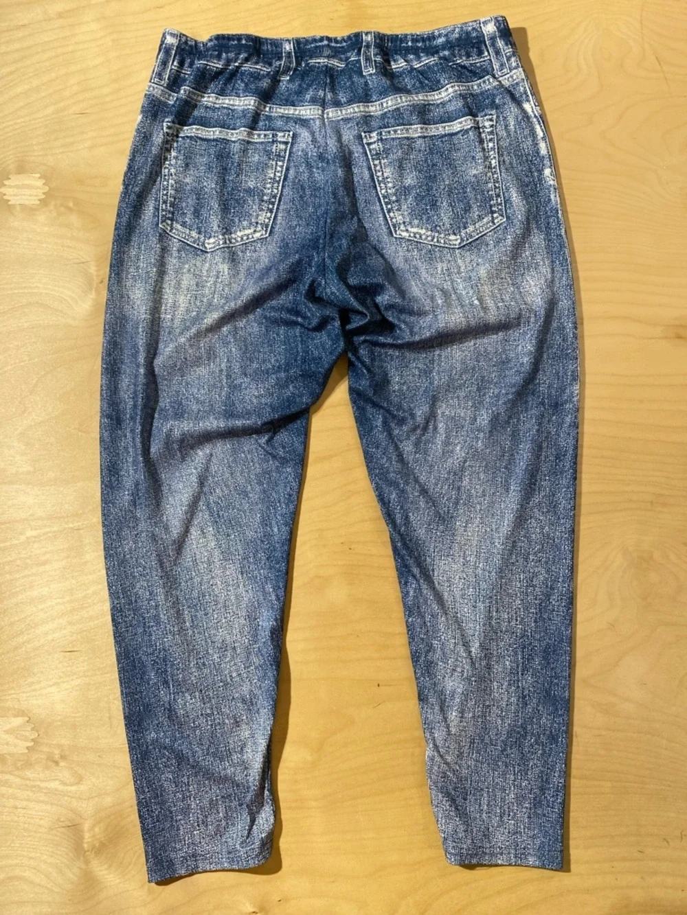 Distressed Denim Color Leggings with Purple Plaid Patch 4XL (RD)